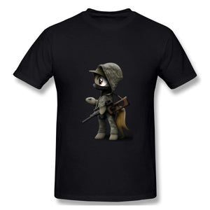 Man Military Cartoon Leisure Black T-Shirts