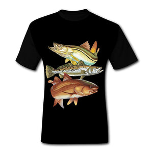 Man Short Sleeve Comfort Sof 100% Polyester Cute Clothes Fish Trio Black T-Shirts