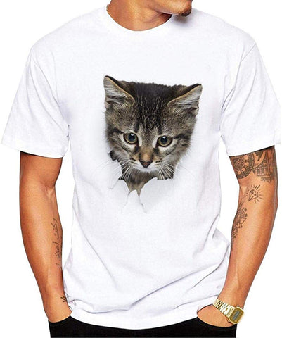 Men Casual Short Sleeve Animal Print O-Neck Summer Tops White T-Shirts