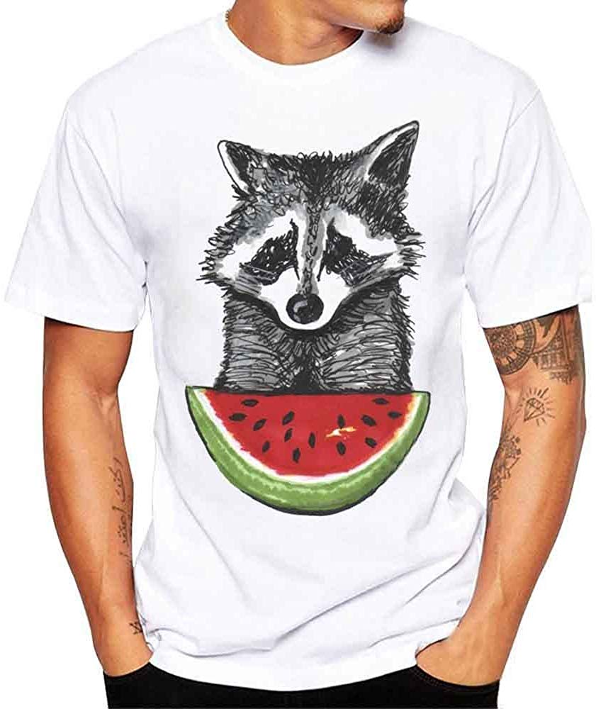 Men Casual Summer Funny Animal Printed Short Sleeve Graphic Tops Red T-Shirts