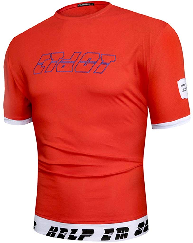 Men Casual Summer Young Short Sleeve Fashion Sport Solid Streetwear Red T-Shirts