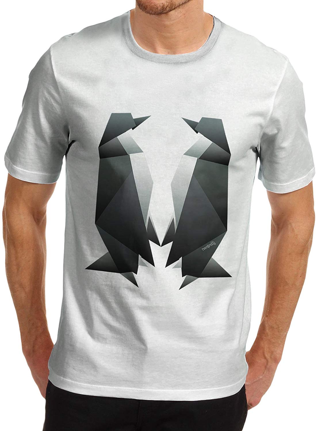 Men Cotton Novelty Animal Theme Origami Penguins Large White T-Shirts