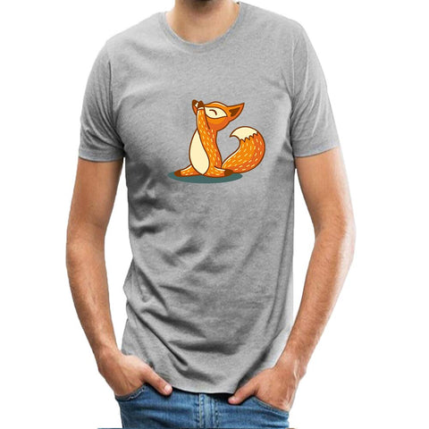 Men Cotton Short Sleeve Animal Fox Yoga Print Novelty Adult Unisex Grey T-Shirts