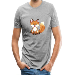 Men Cotton Short Sleeve Fox Wild Animals Print Novelty Adult Unisex Grey T-Shirts