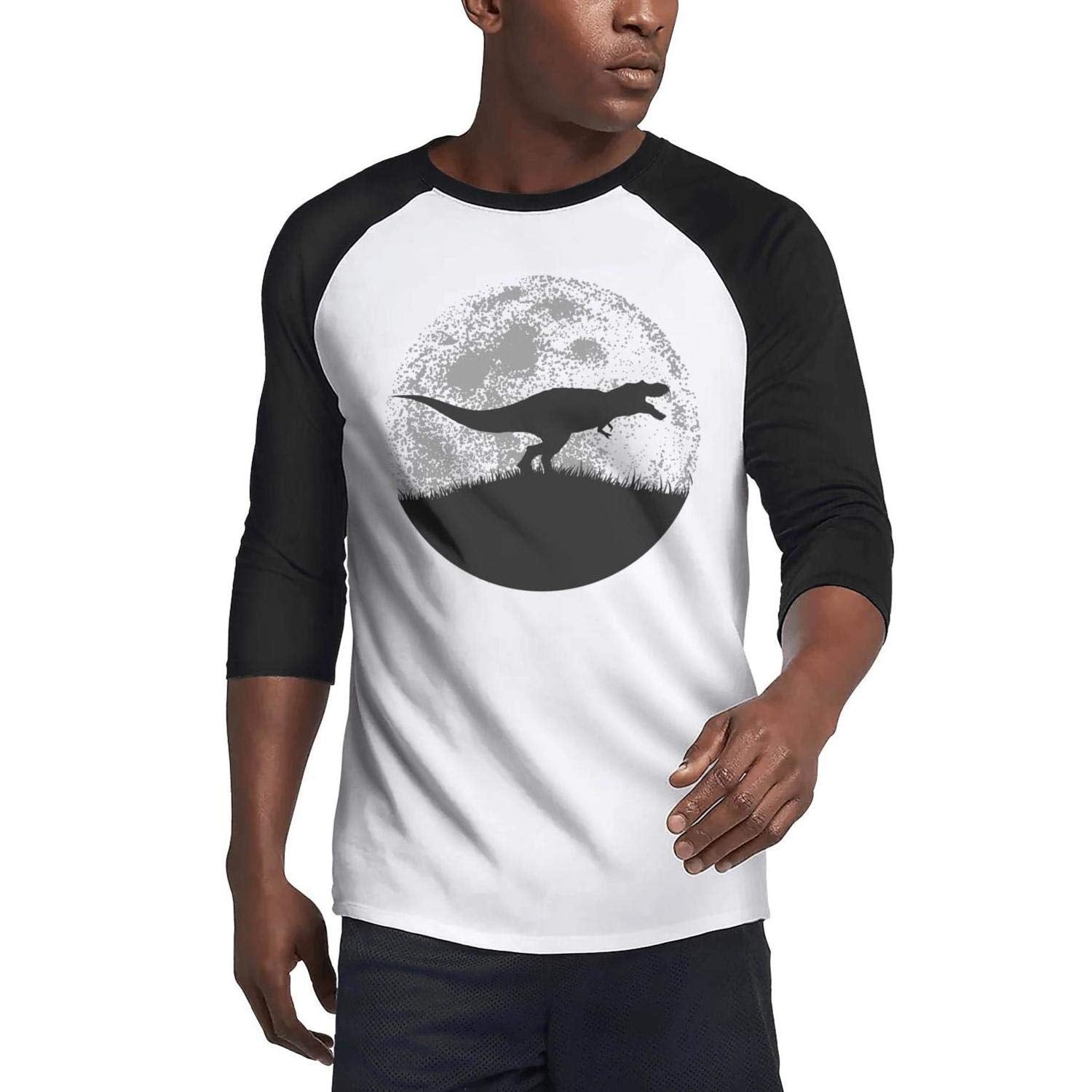 Men Dinosaur and Moon Breathable Short Sleeve ightweight Black T-Shirts