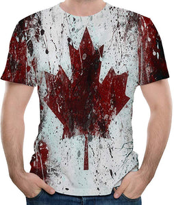 Men,Fineser Fashion Mens Short Sleeve Crewneck 3D Maple Leaf Print Polyester Casual Top Size Red T-Shirts