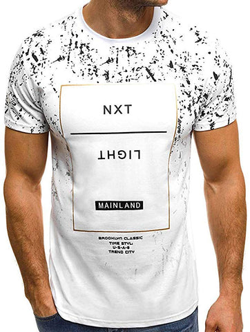 Men -GREFER Men's Summer Leisure Round Neck New Printed Short Sleeves Tops White T-Shirts