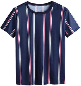 Men Hippie Hipster Stripe Crewneck Tops 2019 Summer Fashion Short Sleeve Navy T-Shirts