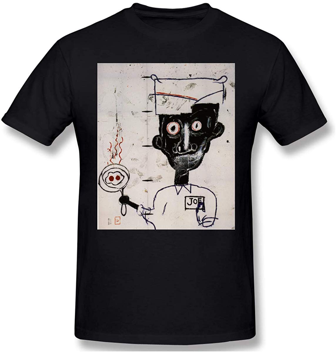 Men Jean Michel Basquiat Eyes and Eggs Pure Cotton Black T-Shirts