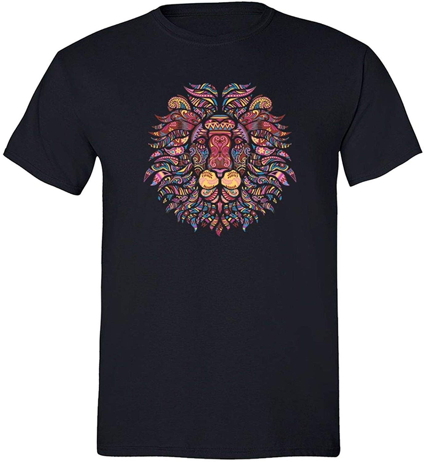 Men' ion Rasta Reggae Pink Tribal Animal Crewneck Short Sleeve Black T-Shirts