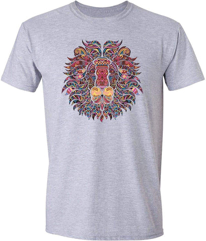 Men' ion Rasta Reggae Pink Tribal Animal Crewneck Short Sleeve Gray T-Shirts