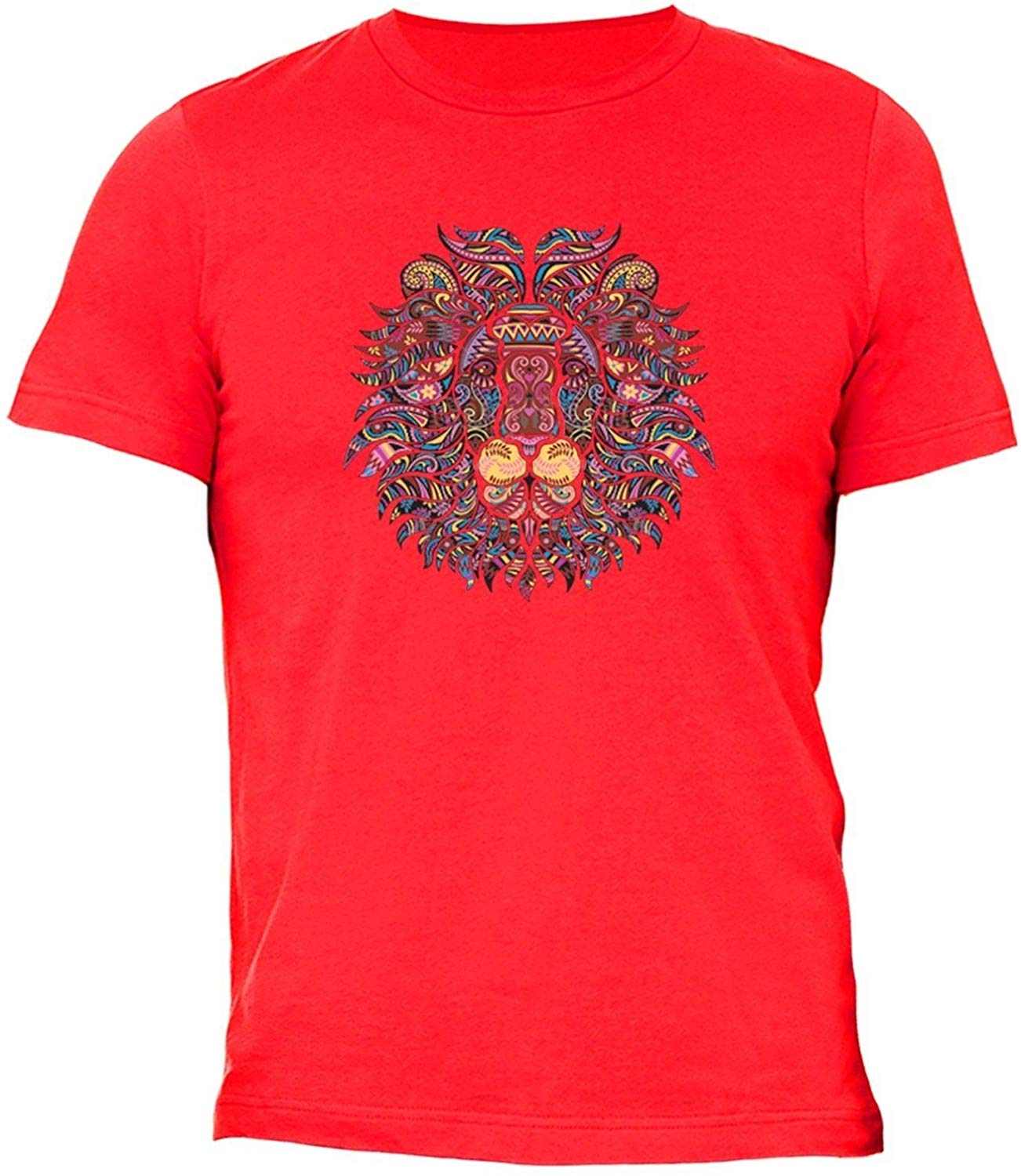 Men' ion Rasta Reggae Pink Tribal Animal Crewneck Short Sleeve Red T-Shirts