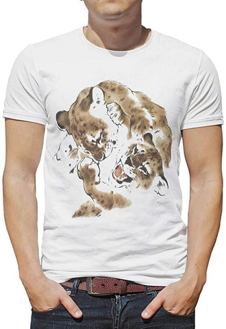 Men ittle Lion Pattern Athletic Comfort Gym Sports Youth & Adult Brown Top White T-Shirts