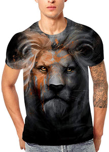 Men's 3D Gradient Lion Cat Owl Animal Printed Short Sleeve Top Black T-Shirts