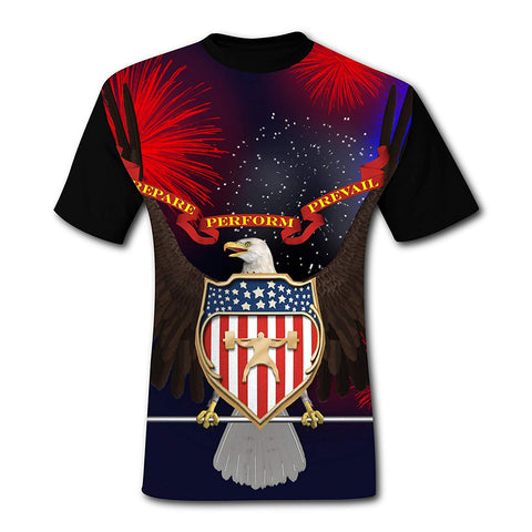 Men's American Flag O-Neck Print Leisure Short Sleeve Black T-Shirts