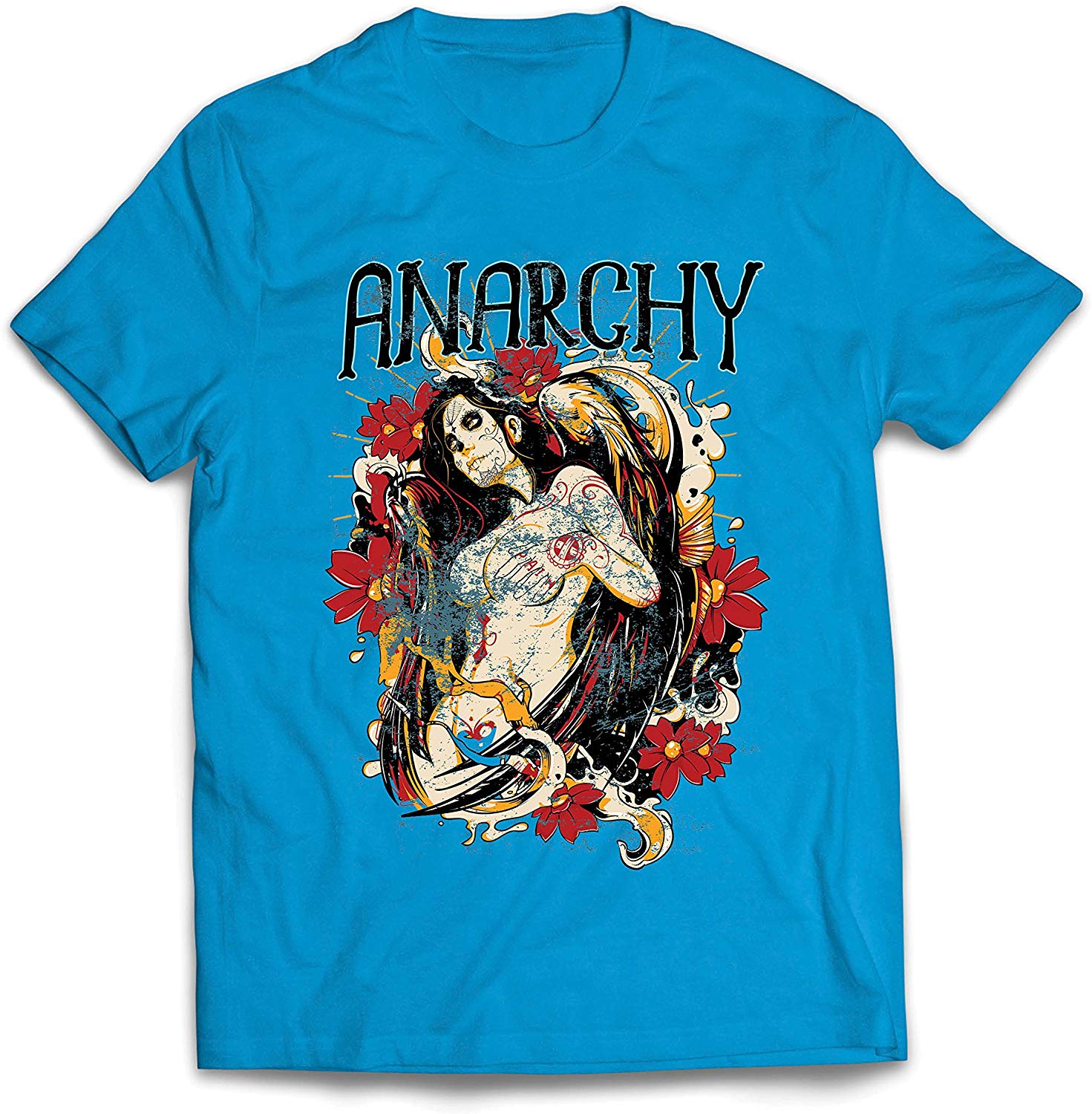 Men's Anarchy-Dia de Muertos-Day of The Dead Skull Blue T-Shirts