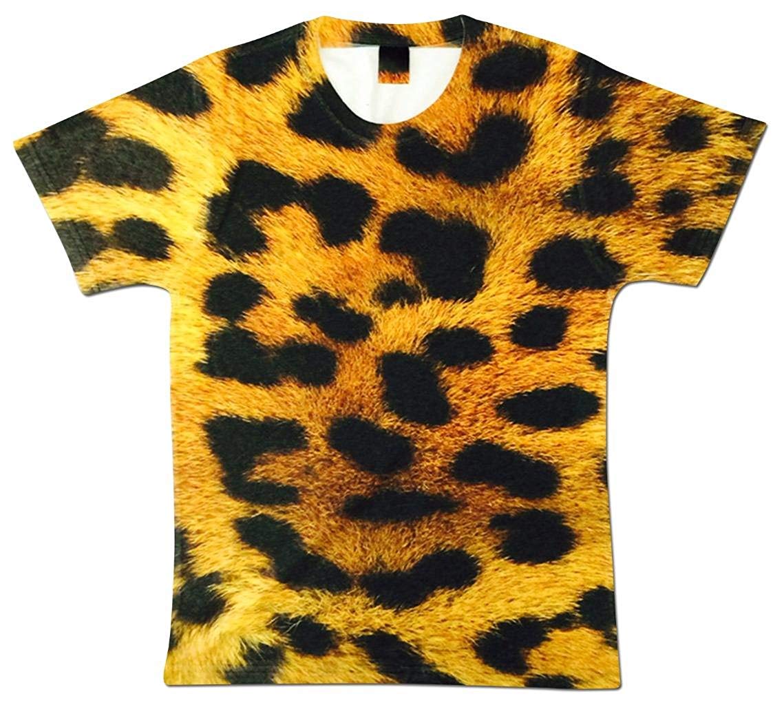 Men's Animal Fashion Leopard Print Fur Crewneck Sublimation Graphic Top White T-Shirts