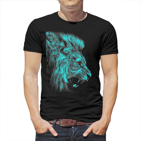 Men's Animal Printed Moisture Wicking Athletic Workout Graphic Crewneck Lion Top Black T-Shirts