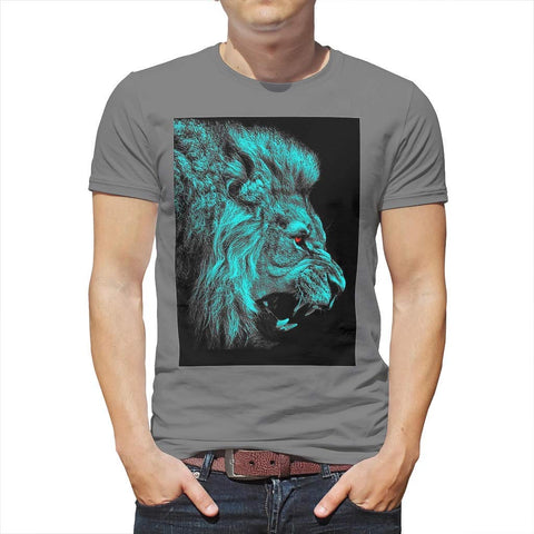 Men's Animal Printed Moisture Wicking Athletic Workout Graphic Crewneck Lion Top Grey T-Shirts