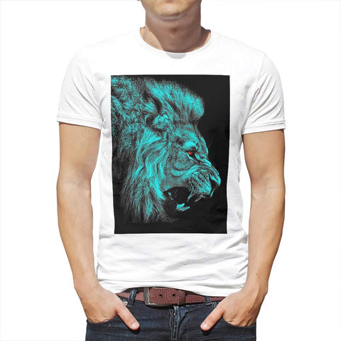 Men's Animal Printed Moisture Wicking Athletic Workout Graphic Crewneck Lion Top White T-Shirts