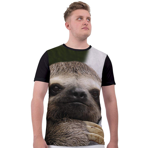 Men's Animal Sloth Face Sublimation Top Hipster Graphic White T-Shirts