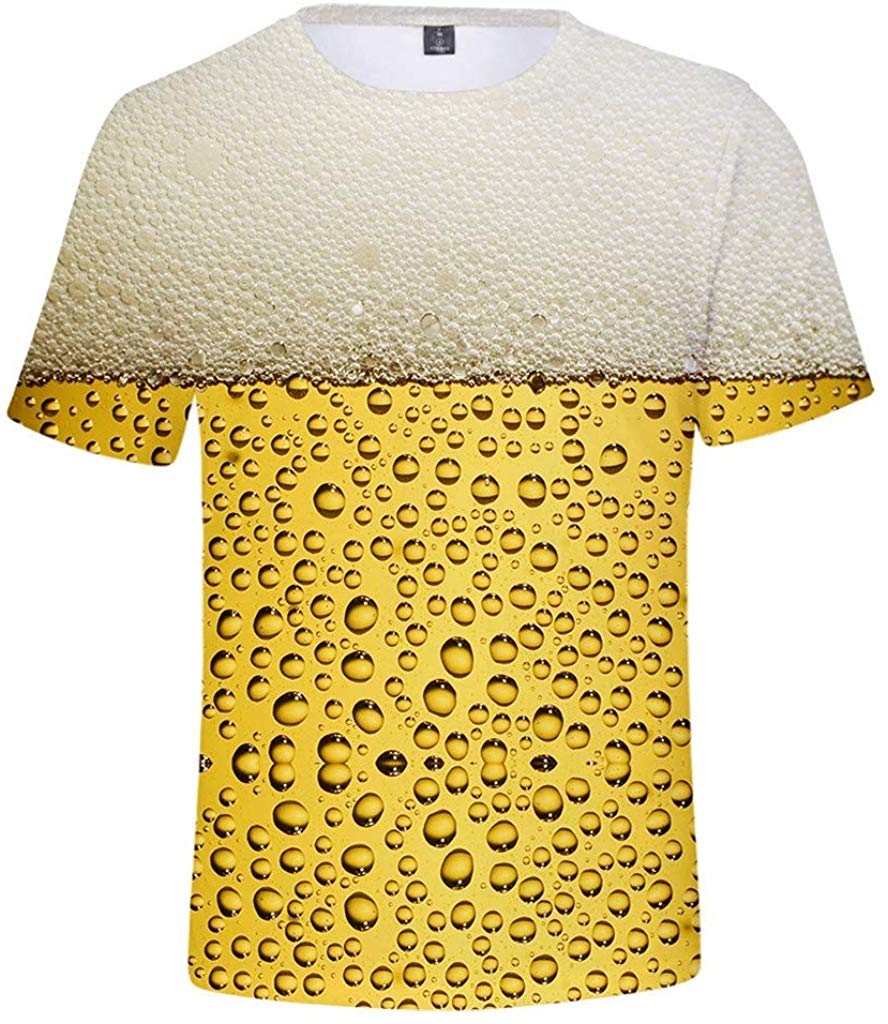 Men's Beer Festival Fashion 3D Printed Casual Short Sleeve Tops Beige T-Shirts