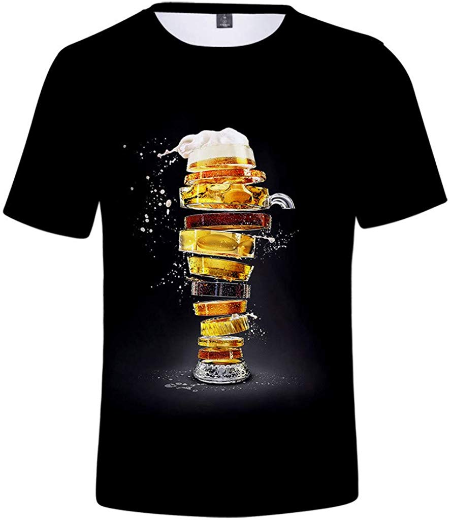 Men's Beer Festival Fashion 3D Printed Casual Short Sleeve Tops Black T-Shirts