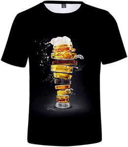 Men's Beer Festival Fashion 3D Printed Casual Short Sleeve Tops Black T-Shirts