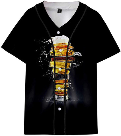 Men's Beer Festival Fashion 3D Printed Casual Short Sleeve Tops Black T-Shirts