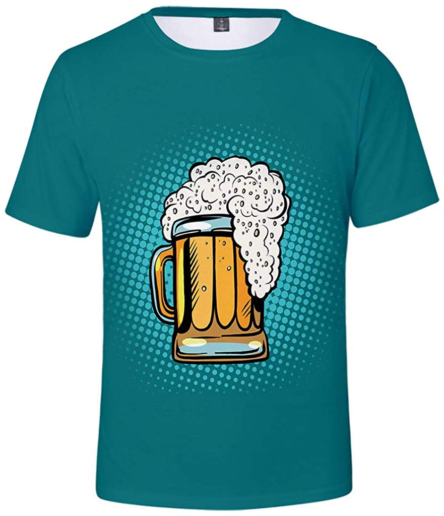 Men's Beer Festival Fashion 3D Printed Casual Short Sleeve Tops Blue T-Shirts