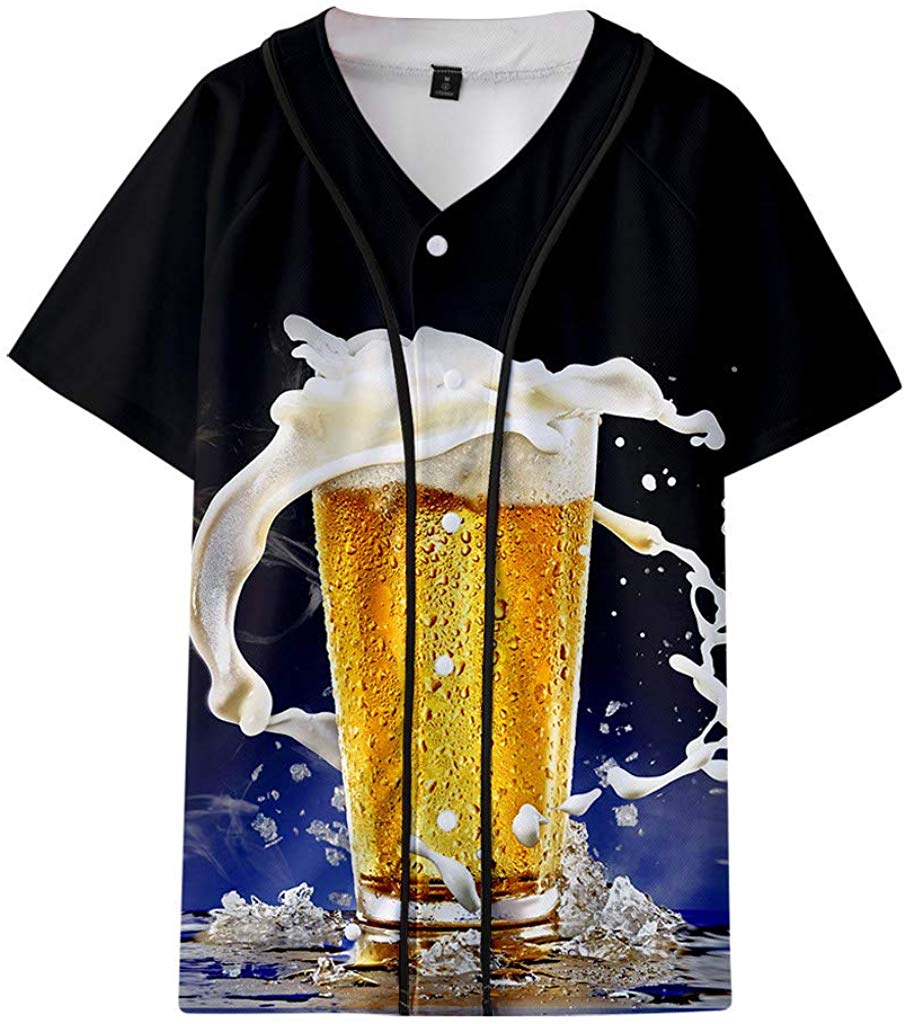 Men's Beer Festival Fashion 3D Printed Casual Short Sleeve Tops Blue T-Shirts