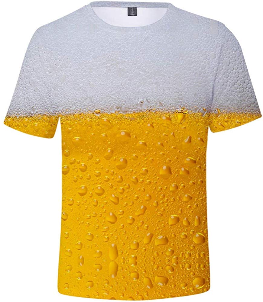 Men's Beer Festival Fashion 3D Printed Casual Short Sleeve Tops Gold T-Shirts