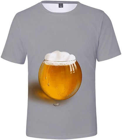 Men's Beer Festival Fashion 3D Printed Casual Short Sleeve Tops Gray T-Shirts