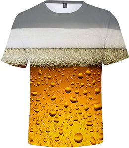 Men's Beer Festival Fashion 3D Printed Casual Short Sleeve Tops Gray T-Shirts