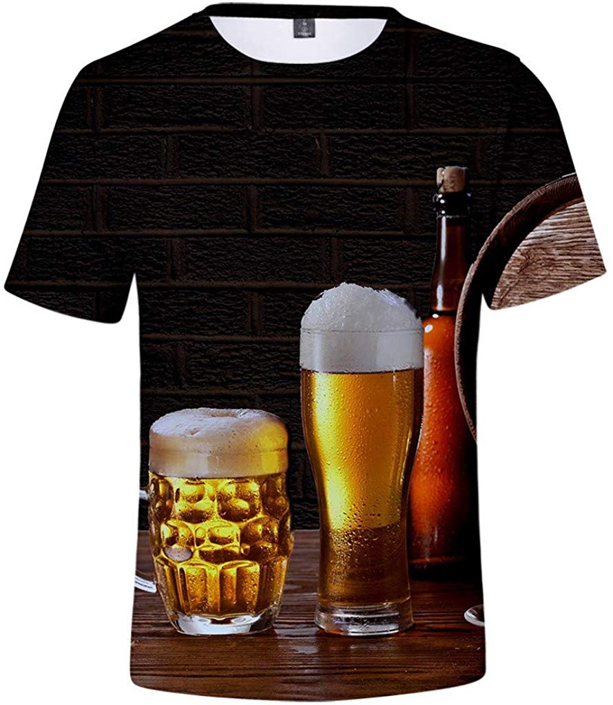 Men's Beer Festival Fashion 3D Printed Casual Short Sleeve Tops Orange T-Shirts