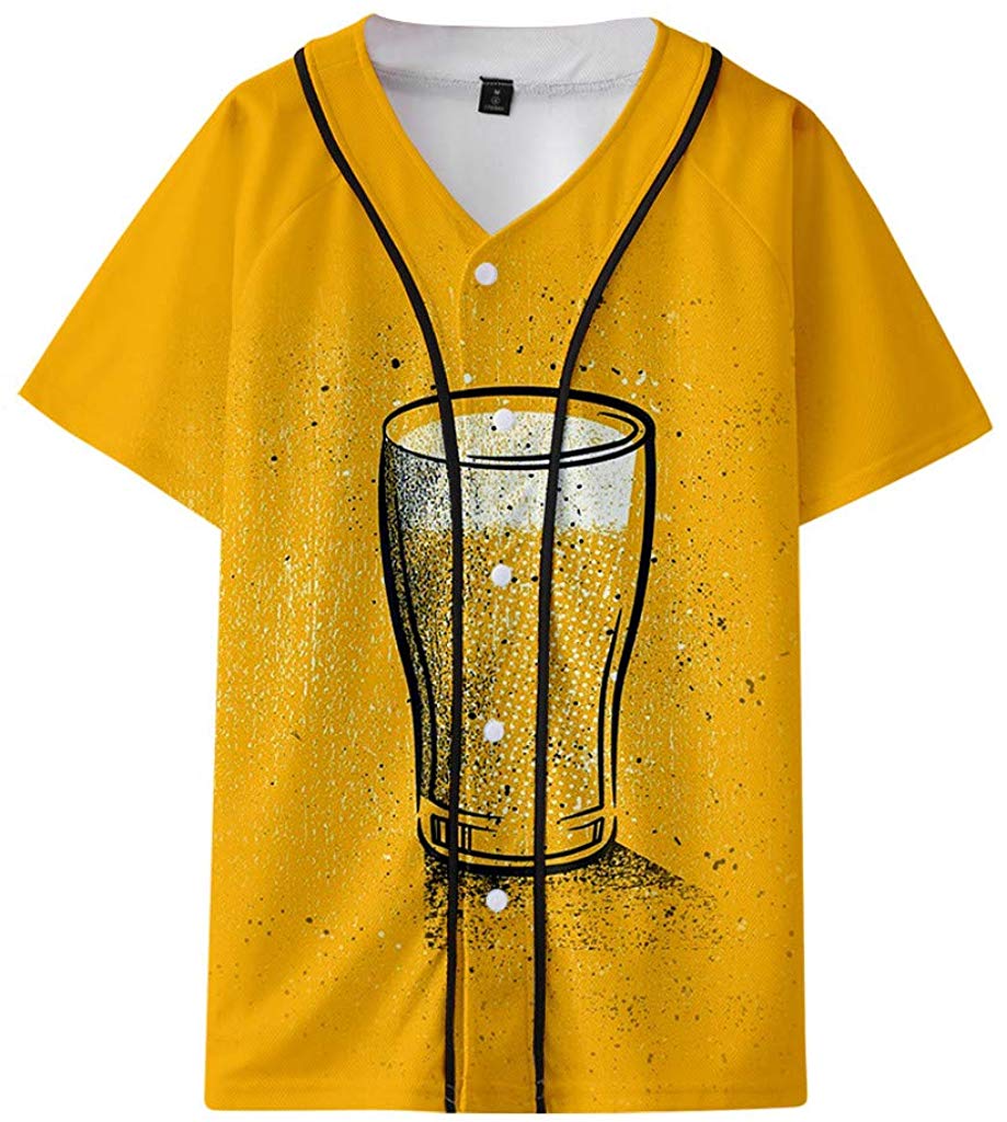 Men's Beer Festival Fashion 3D Printed Casual Short Sleeve Tops Yellow T-Shirts