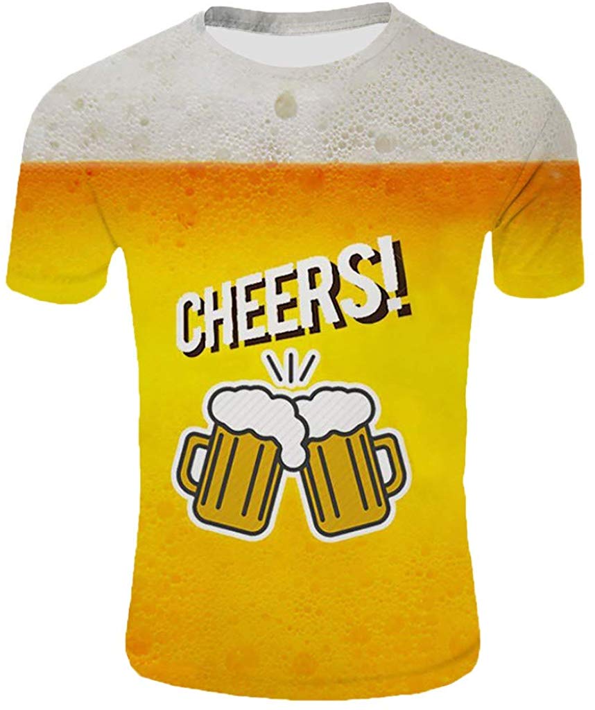 Men's Beer Festival Fashion 3D Printed Casual Short Sleeve Tops Yellow T-Shirts