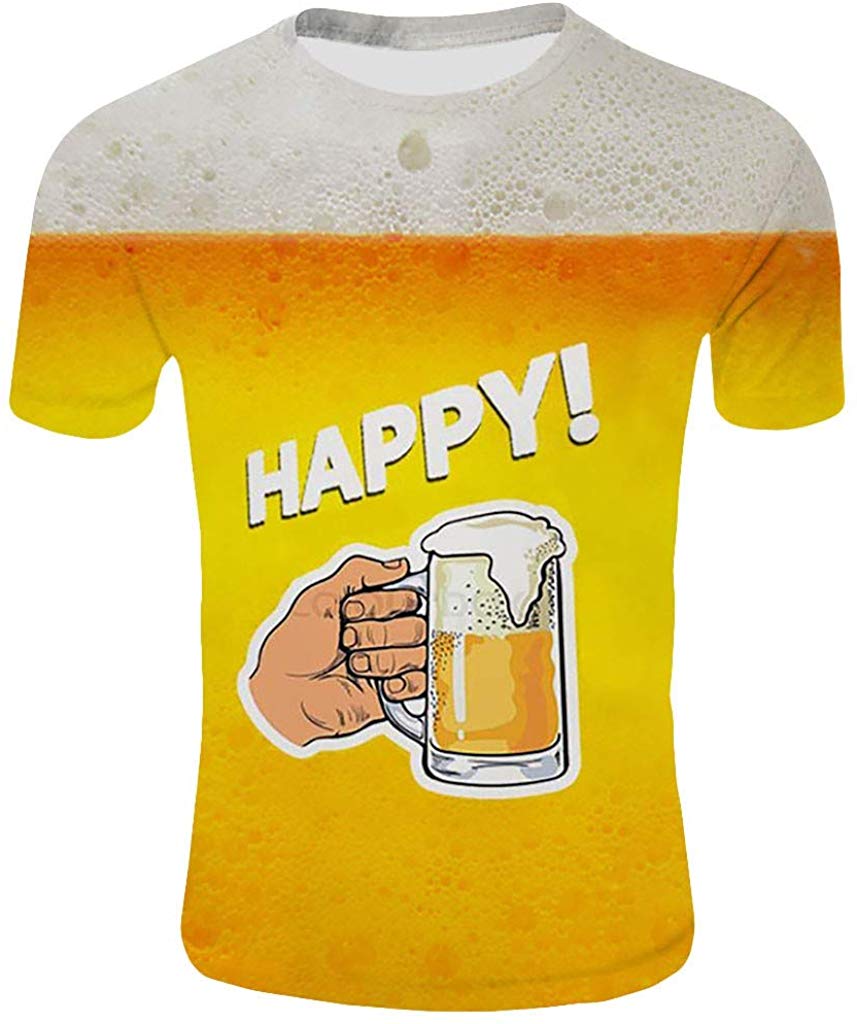 Men's Beer Festival Fashion 3D Printed Casual Short Sleeve Tops Yellow T-Shirts