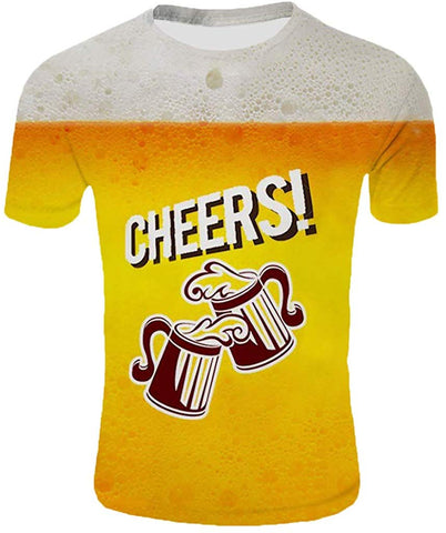 Men's Beer Festival Fashion 3D Printed Casual Short Sleeve Tops Yellow T-Shirts