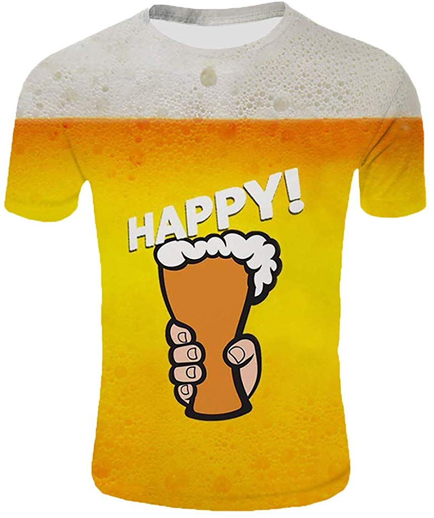 Men's Beer Festival Fashion 3D Printed Casual Short Sleeve Tops Yellow T-Shirts