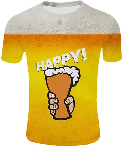 Men's Beer Festival Fashion 3D Printed Casual Short Sleeve Tops Yellow T-Shirts