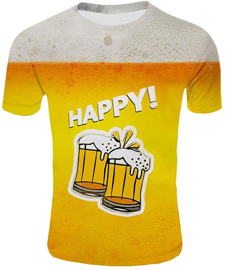 Men's Beer Festival Fashion 3D Printed Casual Short Sleeve Tops Yellow T-Shirts