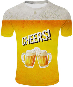 Men's Beer Festival Fashion 3D Printed Casual Short Sleeve Tops Yellow T-Shirts