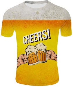 Men's Beer Festival Fashion 3D Printed Casual Short Sleeve Tops Yellow T-Shirts