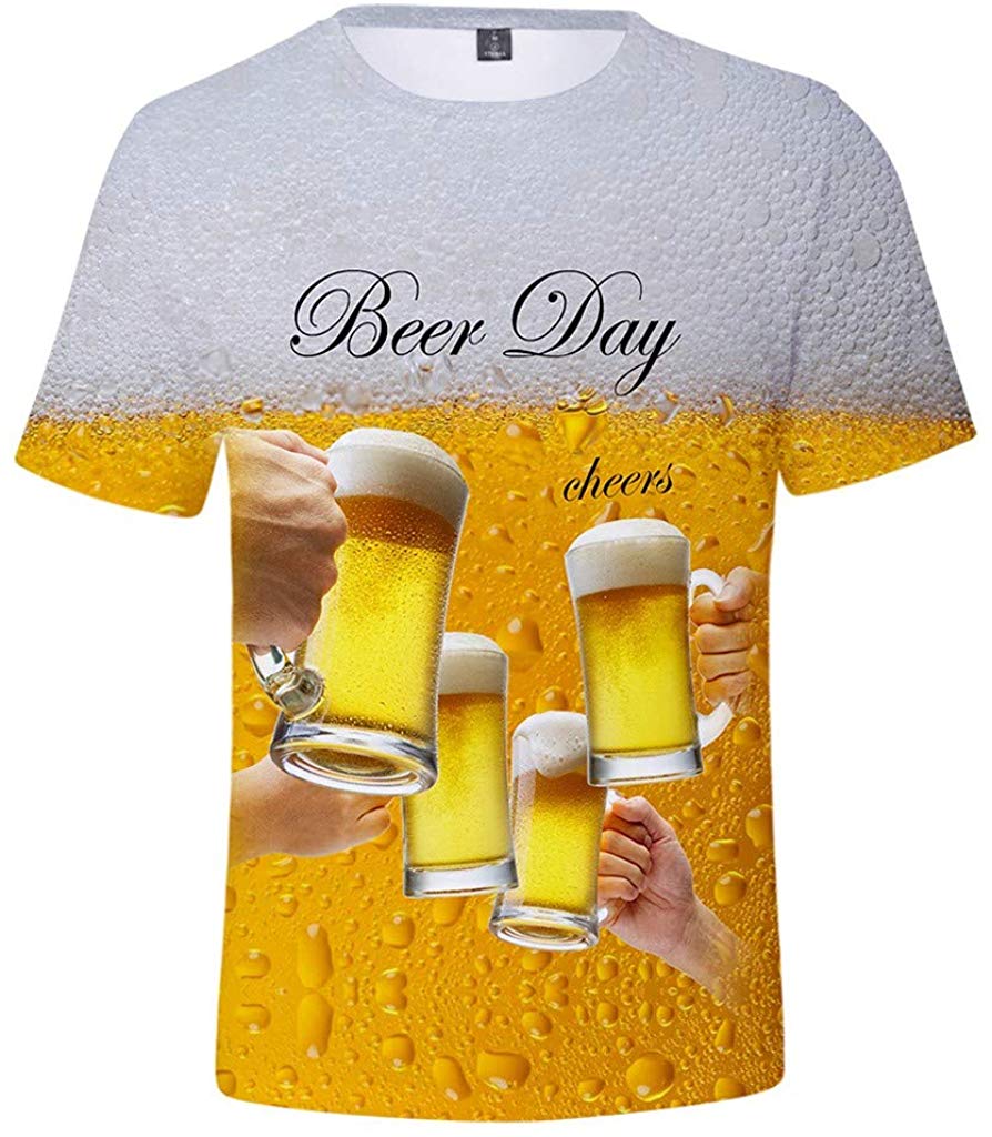 Men's Beer Festival Fashion 3D Printed Casual Short Sleeve Tops Yellow T-Shirts