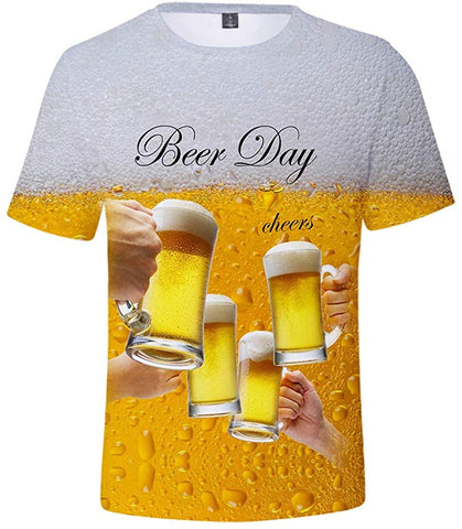 Men's Beer Festival Fashion 3D Printed Casual Short Sleeve Tops Yellow T-Shirts