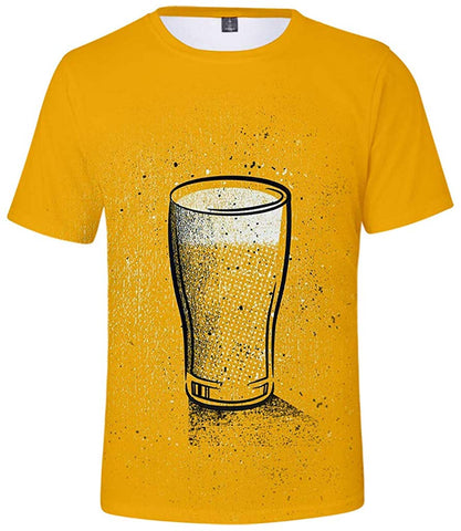 Men's Beer Festival Fashion 3D Printed Casual Short Sleeve Tops Yellow T-Shirts