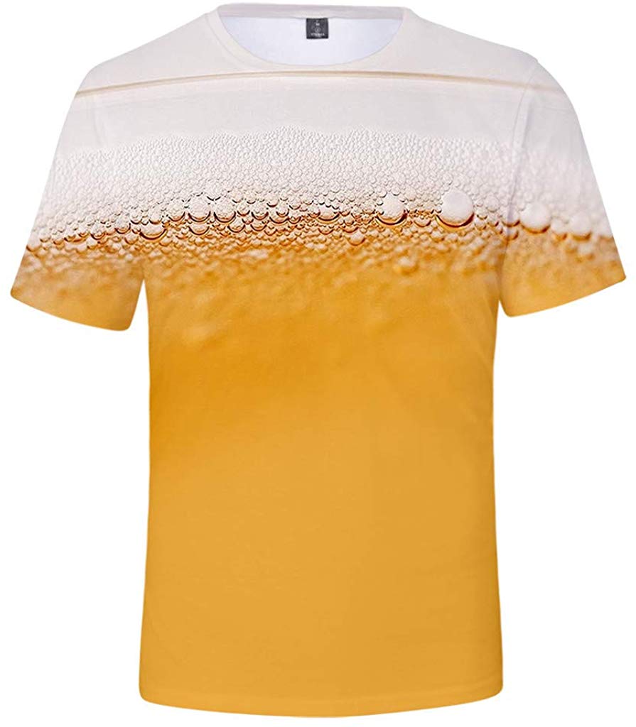 Men's Beer Festival Fashion 3D Printed Casual Short Sleeve Tops Yellow T-Shirts