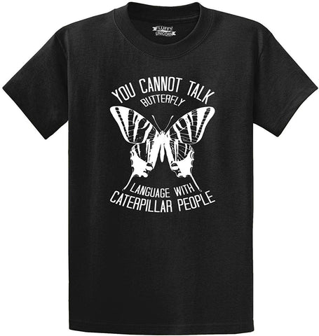 Men's Can't Talk Butterfly with Caterpillar Black T-Shirts