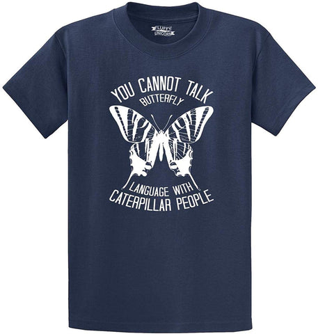 Men's Can't Talk Butterfly with Caterpillar Navy T-Shirts